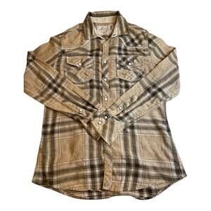 BKE Vintage 1967 Pearl Snap Western Shirt Brown Flannel Tailored Fit Medium